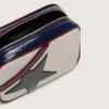 Star Bag Mini en piel blanco mantequilla con estrella negra y detalles en burdeos y azul oscuro