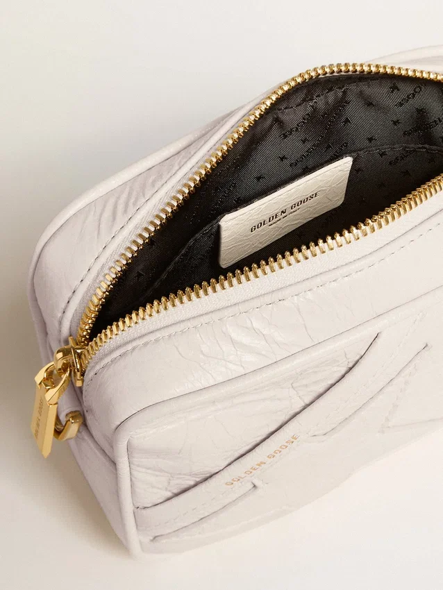 Star Bag «Mini» en piel blanco mantequilla con estrella tono sobre tono