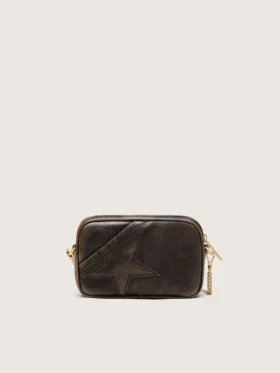 Star Bag «Mini» en piel marrón oscuro envejecida con estrella tono sobre tono