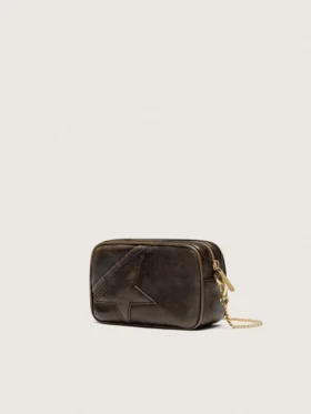 Star Bag «Mini» en piel marrón oscuro envejecida con estrella tono sobre tono