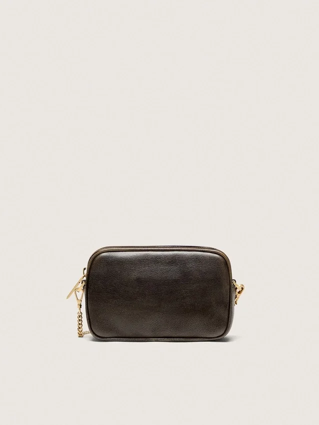 Star Bag «Mini» en piel marrón oscuro envejecida con estrella tono sobre tono