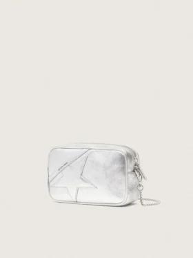 Star Bag para mujer en piel laminada plateada con estrella tono sobre tono