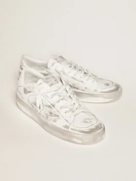 Stardan en piel blanca con estrella y lengüeta del talón de piel blanca