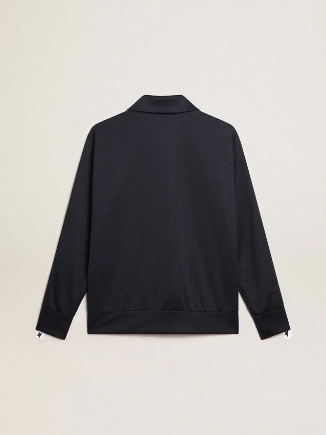Sudadera azul oscuro con raya blanca y estrellas azules en contraste