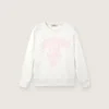 Sudadera blanca de algodón con cuello redondo de Journey para niñas, con estampado de mascota y apliques de cristales