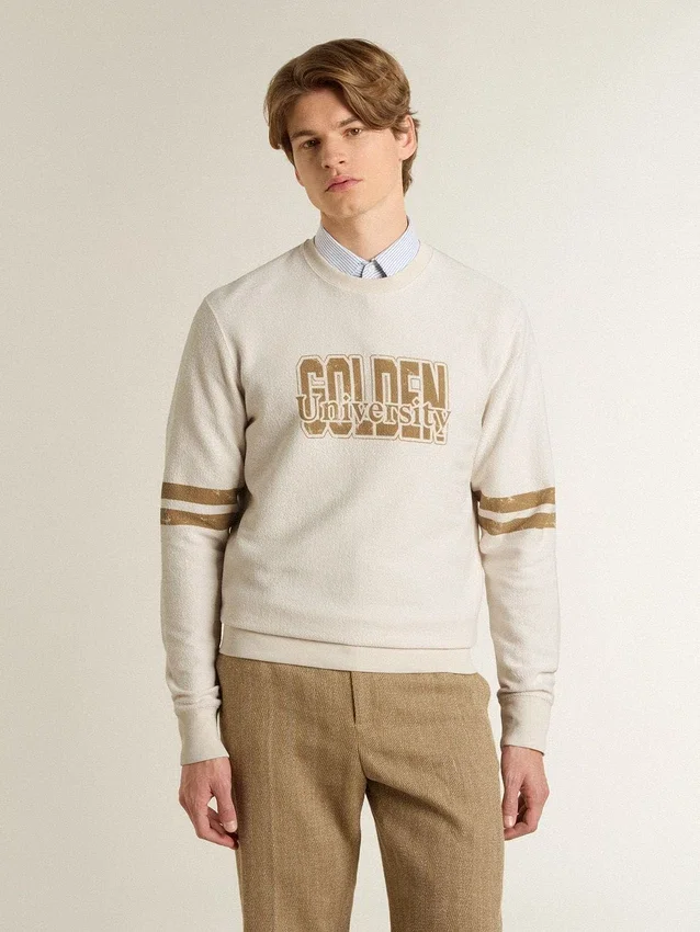 Sudadera blanca de algodón para hombre con estampado en la parte delantera