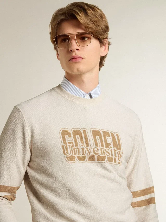 Sudadera blanca de algodón para hombre con estampado en la parte delantera