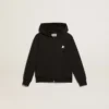 Sudadera con capucha negra con estrella y logotipo blancos en contraste