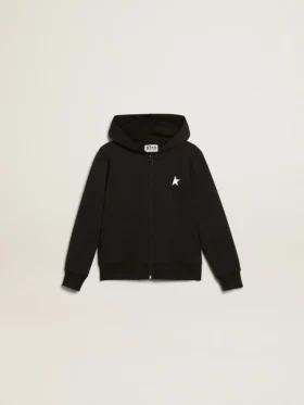 Sudadera con capucha negra con estrella y logotipo blancos en contraste