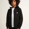Sudadera con capucha negra con estrella y logotipo blancos en contraste