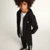 Sudadera con capucha negra con estrella y logotipo blancos en contraste