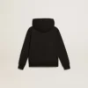 Sudadera con capucha negra con estrella y logotipo blancos en contraste