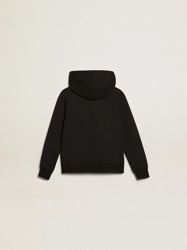 Sudadera con capucha negra con estrella y logotipo blancos en contraste