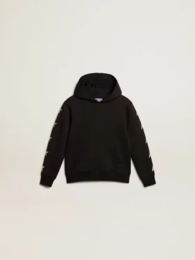 Sudadera con capucha para niños en negro con estrellas plateadas en contraste