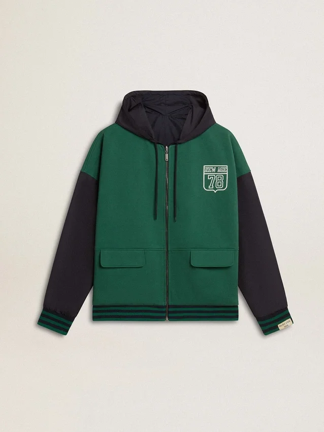 Sudadera con capucha reversible para hombre en verde y azul