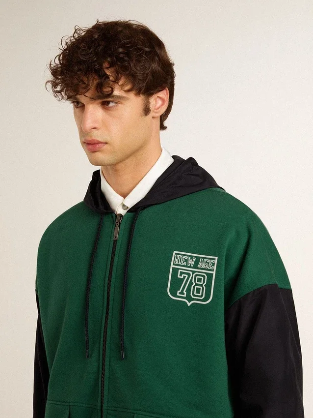 Sudadera con capucha reversible para hombre en verde y azul