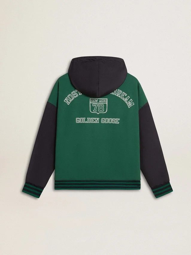 Sudadera con capucha reversible para hombre en verde y azul