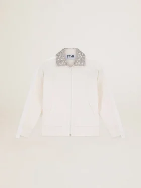 Sudadera con cremallera de la Star Collection en blanco papiro, con cuello de cristales