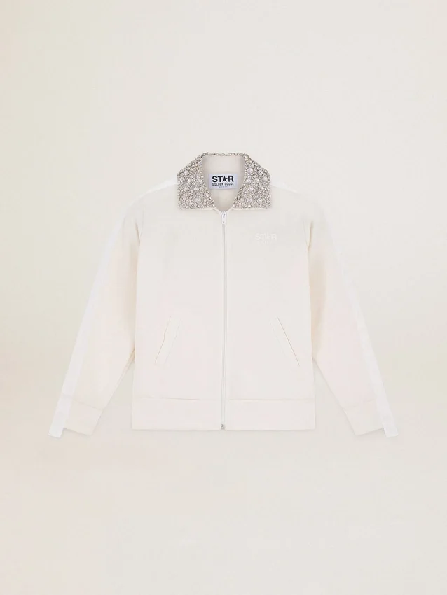 Sudadera con cremallera de la Star Collection en blanco papiro, con cuello de cristales