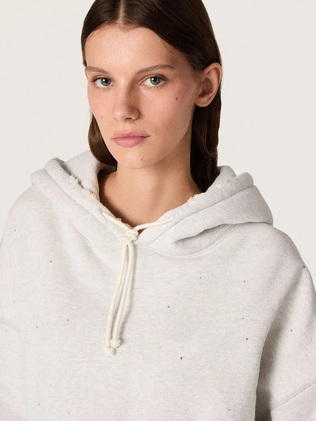 Sudadera corta con capucha para mujer de Star, en algodón gris jaspeado