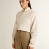 Sudadera corta de algodón color crema para mujer con cristales en la parte delantera