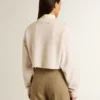 Sudadera corta de algodón color crema para mujer con cristales en la parte delantera