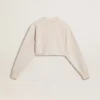 Sudadera corta de algodón color crema para mujer con cristales en la parte delantera