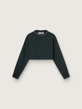 Sudadera corta de algodón para mujer con cristales en la parte delantera