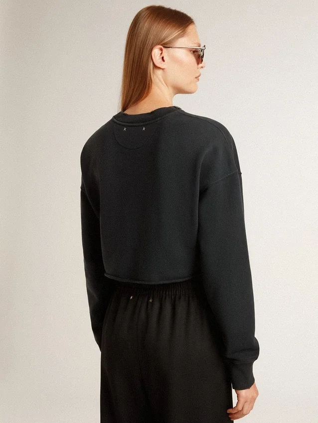 Sudadera corta de algodón para mujer con cristales en la parte delantera