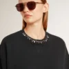 Sudadera corta de algodón para mujer con cristales en la parte delantera