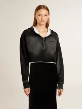 Sudadera corta gris con efecto desgastado