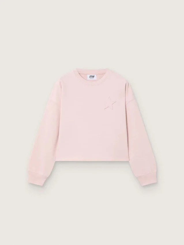 Sudadera corta «Star» para niñas, de algodón rosa con parche y logotipo