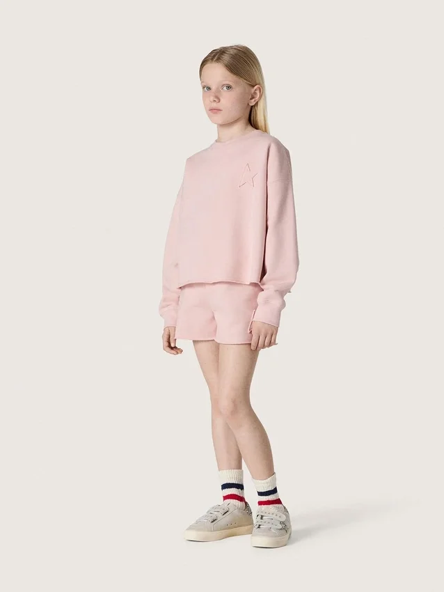 Sudadera corta «Star» para niñas, de algodón rosa con parche y logotipo