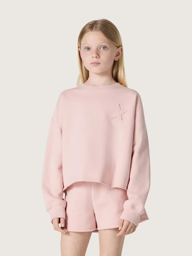 Sudadera corta «Star» para niñas, de algodón rosa con parche y logotipo
