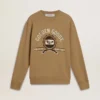 Sudadera de algodón beige para hombre con estampado en la parte delantera