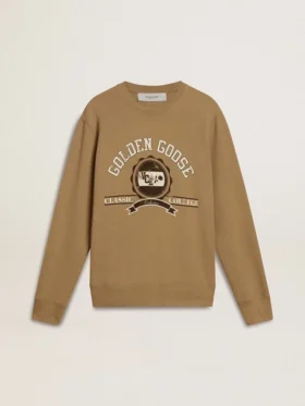 Sudadera de algodón beige para hombre con estampado en la parte delantera