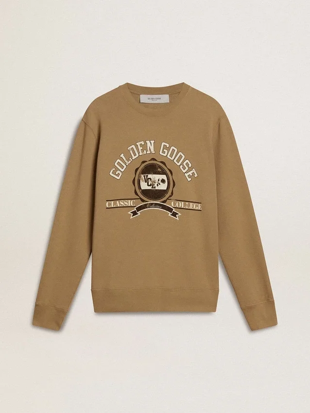Sudadera de algodón beige para hombre con estampado en la parte delantera