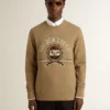 Sudadera de algodón beige para hombre con estampado en la parte delantera