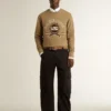 Sudadera de algodón beige para hombre con estampado en la parte delantera