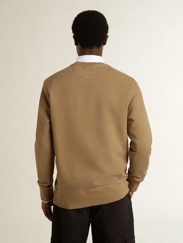 Sudadera de algodón beige para hombre con estampado en la parte delantera