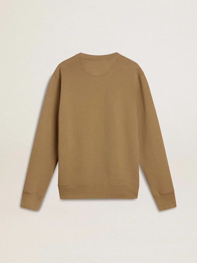 Sudadera de algodón beige para hombre con estampado en la parte delantera