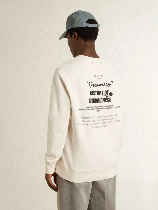 Sudadera de algodón blanca para hombre con estampado en la espalda