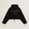 Sudadera de chenilla negra para mujer con bordado en la espalda