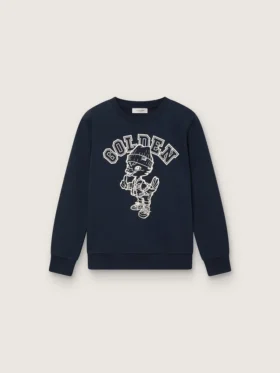 Sudadera de cuello redondo «Journey» para niños, de algodón azul marino con estampado de mascota