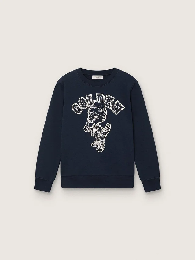 Sudadera de cuello redondo «Journey» para niños, de algodón azul marino con estampado de mascota