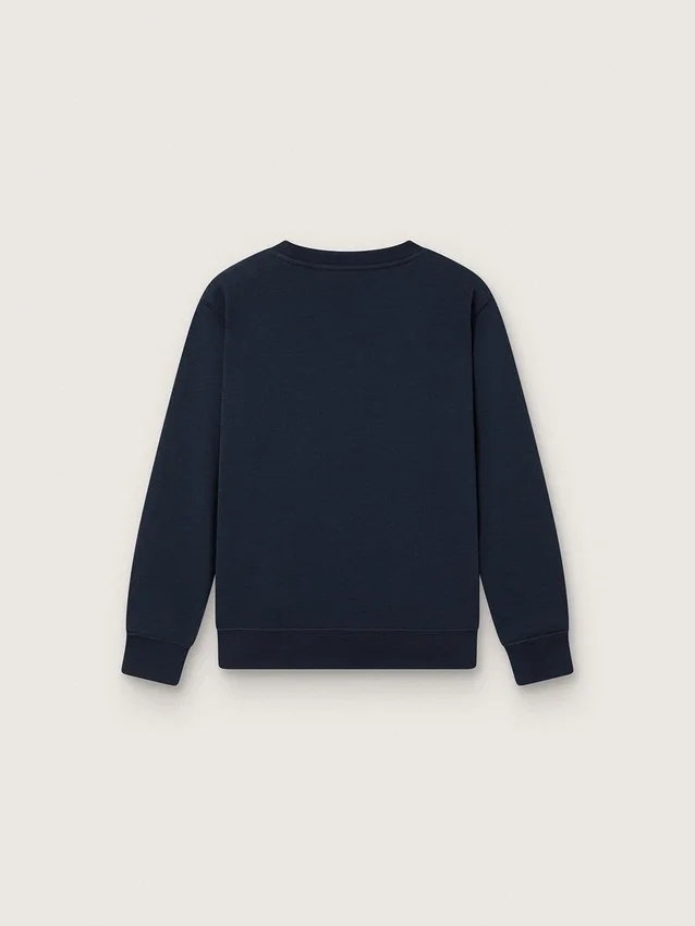 Sudadera de cuello redondo «Journey» para niños, de algodón azul marino con estampado de mascota