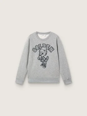 Sudadera de cuello redondo «Journey» para niños, de algodón gris jaspeado con estampado de mascota
