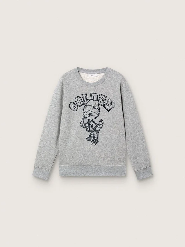 Sudadera de cuello redondo «Journey» para niños, de algodón gris jaspeado con estampado de mascota