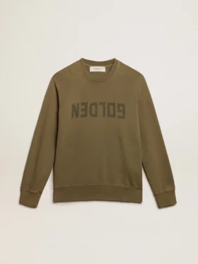 Sudadera de hombre en verde oliva con letras doradas