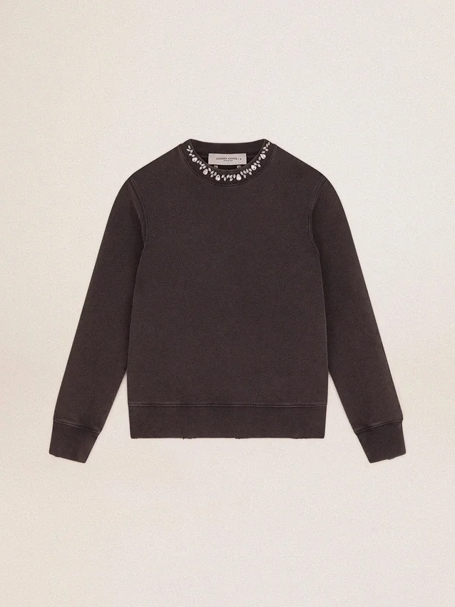Sudadera de mujer en gris antracita con cristales